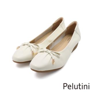【Pelutini】抓皺蝴蝶結造型平底增高娃娃鞋 白色(531151W-IV)