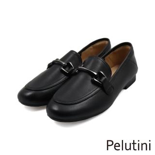 【Pelutini】經典小羊皮馬銜扣淑女樂福鞋 黑色(531155W-BL)