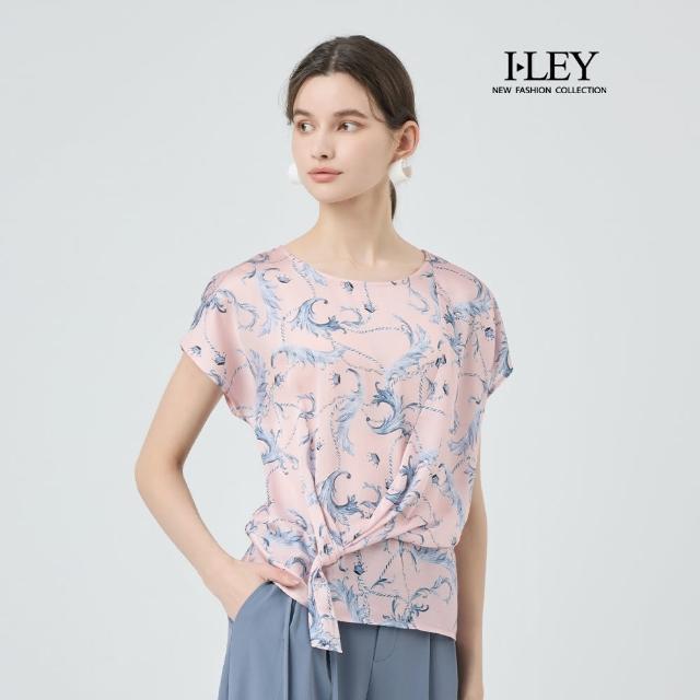 【ILEY 伊蕾】藝術印花扭結雪紡上衣(粉；M-2L；1252071408)