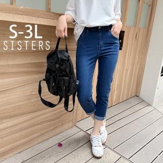 【SISTERS】特殊洗舊感窄管修身彈力牛仔褲 七分長褲/S-3L(女下著/丹寧/褲裝/顯瘦/窄管褲/褲子)