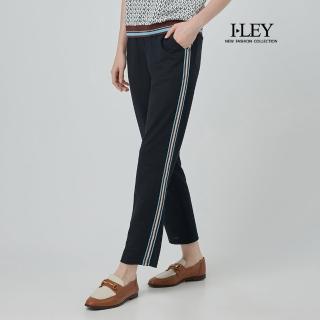 【ILEY 伊蕾】彩條拼接微縮口長褲(深藍；M-2L；1252366405)