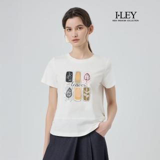 【ILEY 伊蕾】銀邊枝葉膠印圖案縲縈上衣(白；M-XL；1252021222)