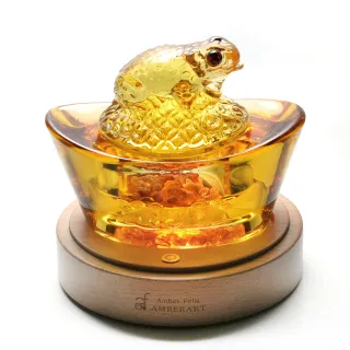 【AF AMBER ART】招財金蟾蜍琥珀聚寶盆(琥珀招財擺件)