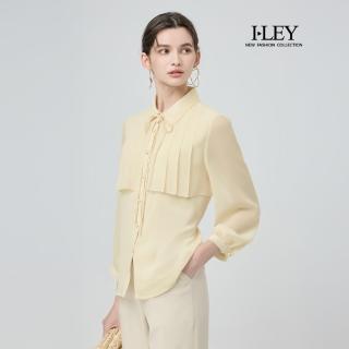 【ILEY 伊蕾】後頸綁帶飄逸活片雪紡襯衫(淺黃；M-XL；1251311103)