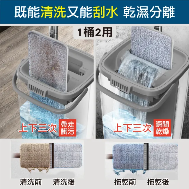 【新錸家居】加大免手洗刮刮樂平板拖把水桶組(1拖6布1桶)