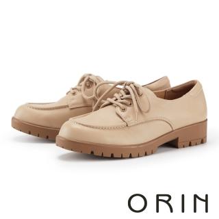 【ORIN】真皮素面綁帶厚底樂福鞋(棕色)