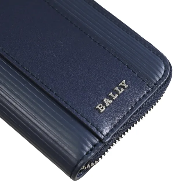 【BALLY】LITTS 線條壓紋牛皮拉鍊鑰匙包(深藍)