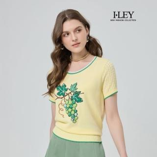 【ILEY 伊蕾】亮片葡萄緹織棉質針織上衣(淺黃；M-XL；1251405005)