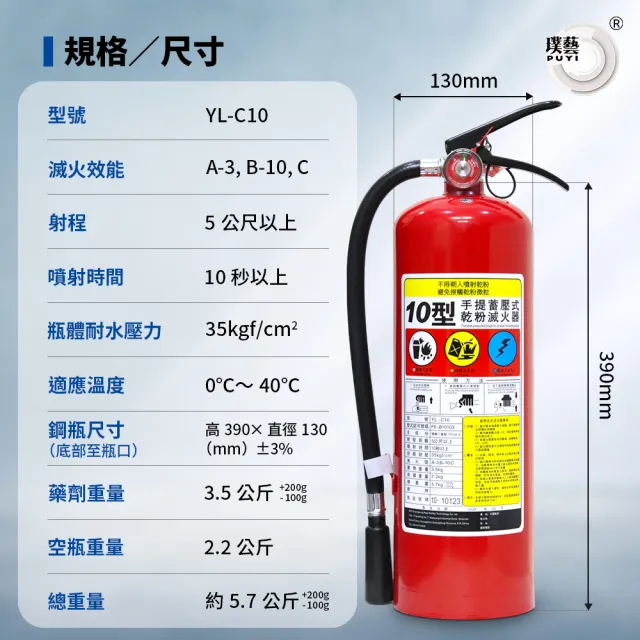 【璞藝】《滅火器放置組》10型乾粉滅火器YL-C10+鐵製放置盒(消防署認證/10P滅火器/放置箱/放置器/附掛勾)