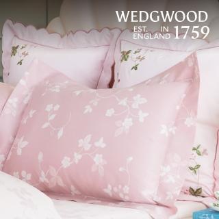 【WEDGWOOD】義大利300織長纖棉 印花歐式枕套一件｜野草莓經典 蜜桃粉(百貨款｜51x71cm)