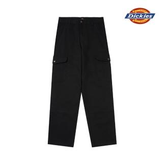 【Dickies】男款黑色純棉帆布兩側翻蓋式口袋雙膝設計休閒長褲｜DK0A864QBLK