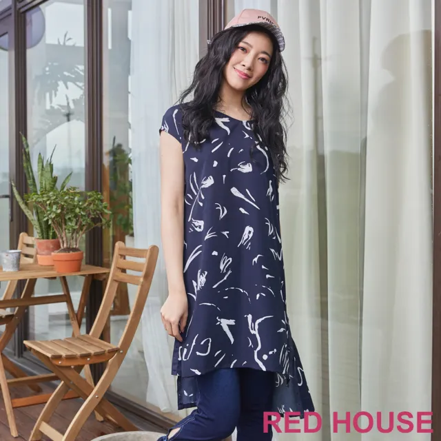 【RED HOUSE 蕾赫斯】花布洋裝(深藍色)