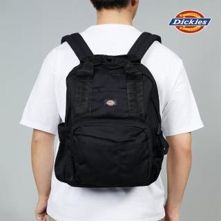 【Dickies】男女款黑色簡約品牌Logo織標大容量後揹包｜DK013008BLK