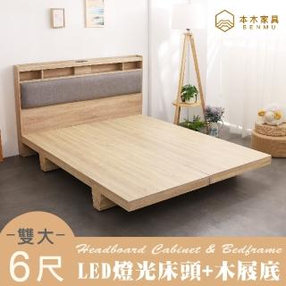 【本木】日比野 LED燈光臥室二件組-雙大6尺 床頭+木屐底(雙大6尺)