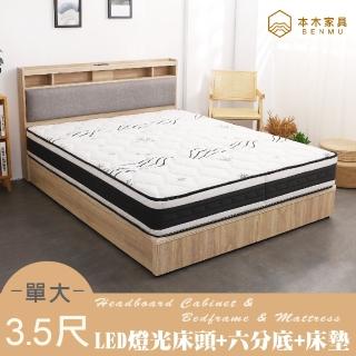 【本木】日比野 LED燈光臥室三件組-單大3.5尺 床頭+六分底(單大3.5尺)