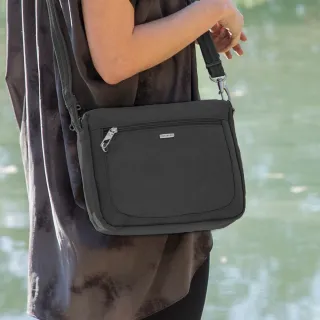 【Travelon】美國 Classic三層防盜斜背包 黑  / 側背包 斜背包 背帶包 防割防搶 暑假出遊 出國