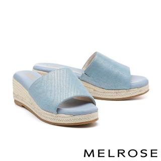 【MELROSE】美樂斯 夏日輕旅 極簡度假感純色牛仔布草編厚底拖鞋(藍)