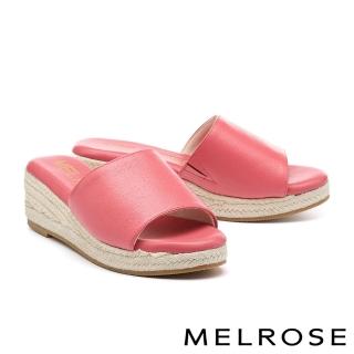 【MELROSE】美樂斯 夏日輕旅 極簡度假感純色縮花羊皮草編厚底拖鞋(粉)
