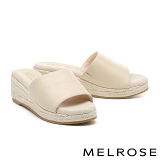 【MELROSE】美樂斯 夏日輕旅 極簡度假感純色縮花羊皮草編厚底拖鞋(米白)