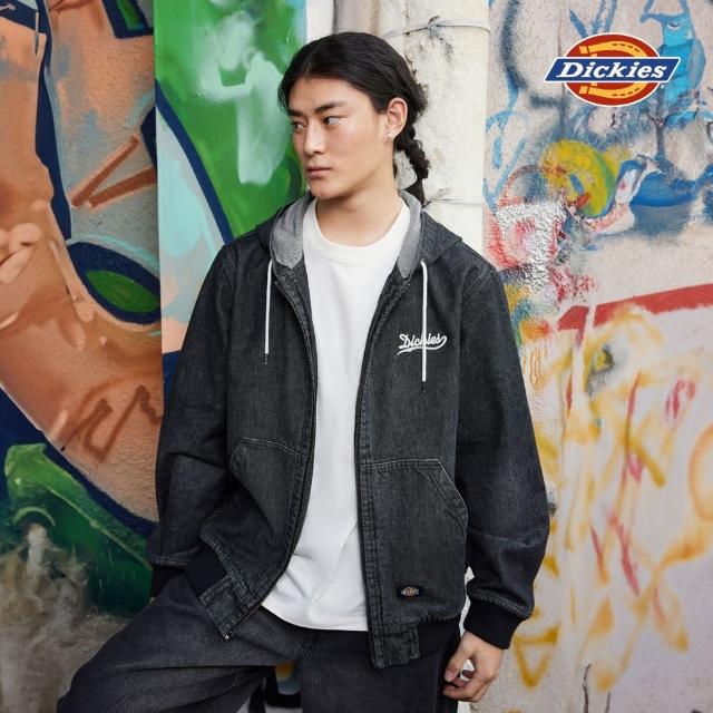 【Dickies】男款黑丹寧純棉胸前刺繡Logo設計休閒連帽外套｜DK0A87TYG29