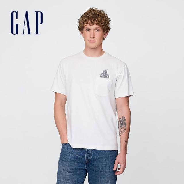 【GAP】男裝 Logo純棉小熊印花圓領短袖T恤-白色(769029)