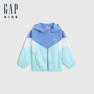【GAP】兒童裝 Logo印花連帽外套-藍色(675574)