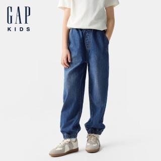 【GAP】兒童裝 純棉小熊刺繡束口鬆緊牛仔褲-中度水洗(687642)