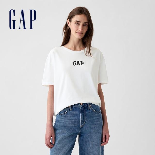 【GAP】女裝 Logo刺繡/印花圓領短袖T恤-白色(407990)