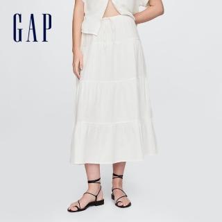 【GAP】女裝 抽繩鬆緊長裙-白色(717436)