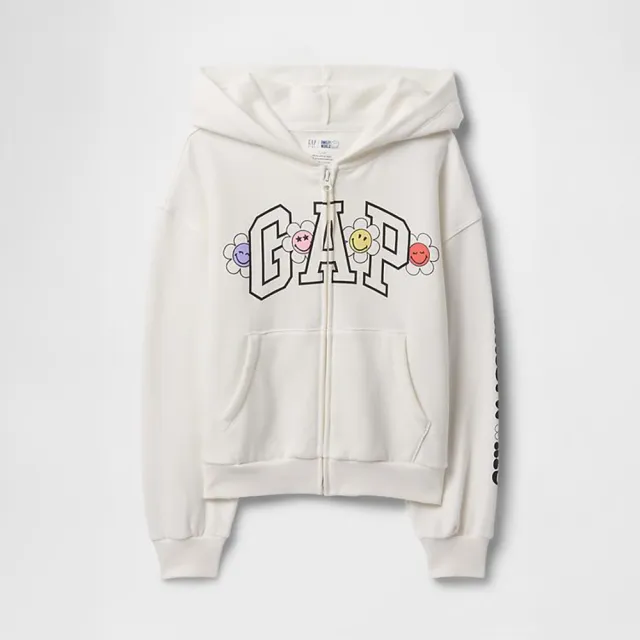 【GAP】女童裝 Gap x Smiley World聯名 Logo印花連帽外套-白色(745931)