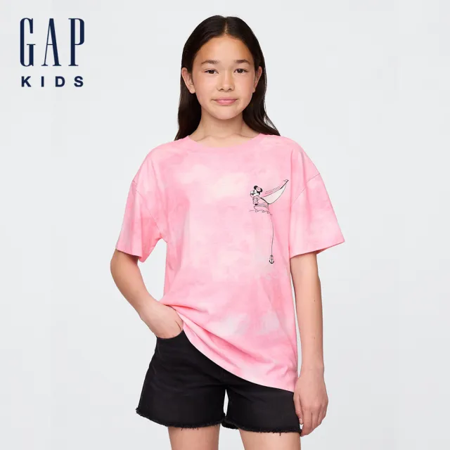 【GAP】女童裝 Gap x Disney迪士尼聯名 Logo純棉印花圓領短袖T恤-粉色(780429)