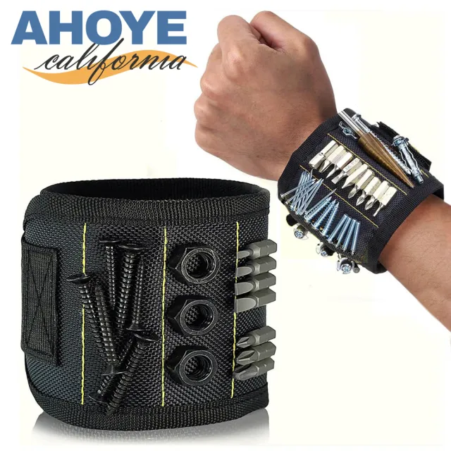 【AHOYE】強力磁性可吸附工具護腕(護腕 工具腕帶 手腕護具 工具腰帶)