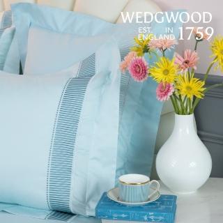 【WEDGWOOD】500織長纖棉 刺繡歐式枕套一件｜向日永恆 曙光藍(百貨款｜51x71cm)