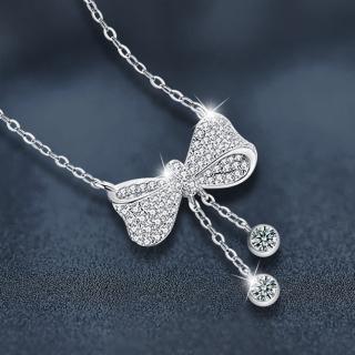 【LEESA】母親節禮物 925\純銀\流蘇項鍊\蝴蝶結\吊墜\鋯石\飾品\項鍊女\高階感\鎖骨鏈\個性項鍊\ins風\韓國
