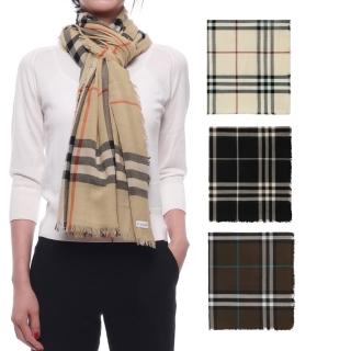 【BURBERRY 巴寶莉】格紋羊毛圍巾(任選)