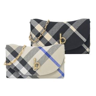 【BURBERRY 巴寶莉】Rocking Horse 新款格紋帆布鏈帶翻蓋斜背包(任選)