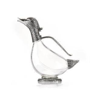 【Finara 費納拉】鴨公爵造型鍍銀餐酒玻璃瓶/醒酒器