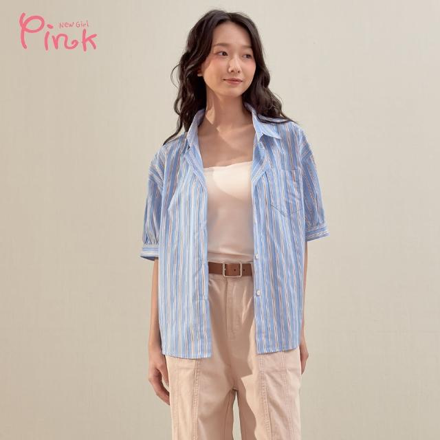 【PINK NEW GIRL】春日美好條紋短袖襯衫 Y2205AD(2色)