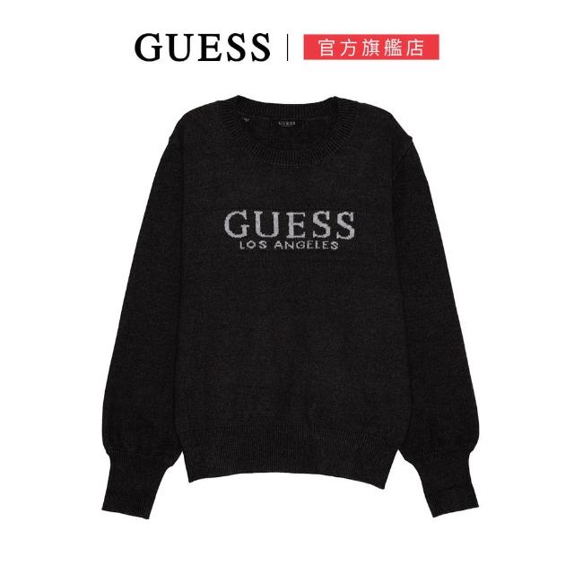 【GUESS】經典刺繡LOGO針織毛衣(黑色)