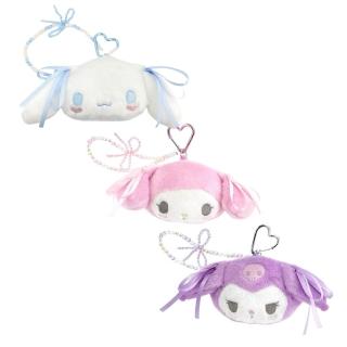 【小禮堂】Sanrio 三麗鷗 x 粧美堂 絨毛扣環小物收納包 緞帶款 美樂蒂 酷洛米 大耳狗(平輸品)