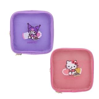【小禮堂】Sanrio 三麗鷗 紗網雙層多功能收納包 看書款 Kitty 酷洛米(平輸品)