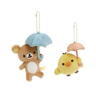 【小禮堂】San-X 拉拉熊 絨毛吊飾娃娃 雨傘款(平輸品)