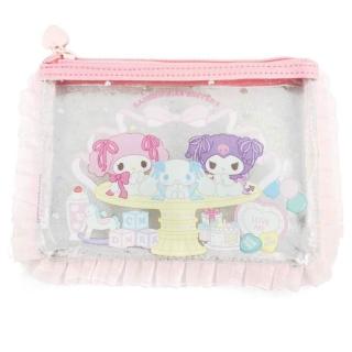【小禮堂】Sanrio 三麗鷗 x 粧美堂 透明PVC扁平收納包 緞帶款 美樂蒂 酷洛米 大耳狗(平輸品)