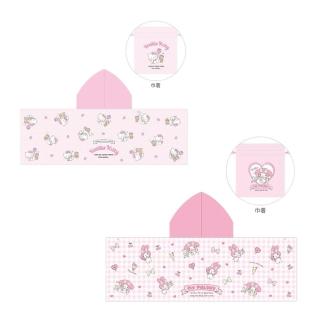 【小禮堂】Sanrio 三麗鷗 連帽浴巾 50x150cm 附收納包 滿版款 Kitty 美樂蒂(平輸品)