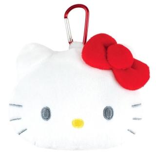 【小禮堂】Sanrio 三麗鷗 Hello Kitty 登山扣絨毛造型收納包 大臉款(平輸品)