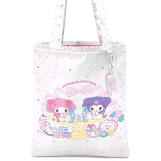【小禮堂】Sanrio 三麗鷗 x 粧美堂 手提帆布托特包 緞帶款 美樂蒂 酷洛米 大耳狗(平輸品)