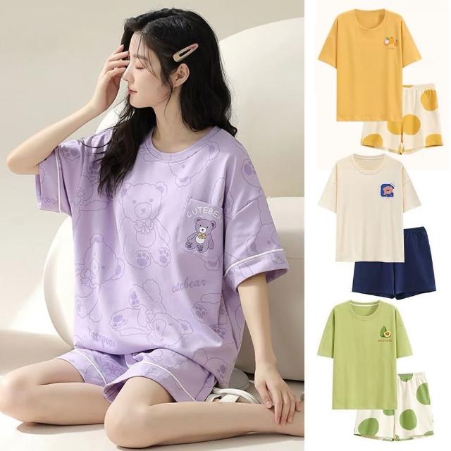 【HH】夏天睡衣 多款可選 夏季睡衣 帶胸墊可當家居服 大尺碼女生短袖睡衣套裝(居家睡衣/女睡衣/褲裝)