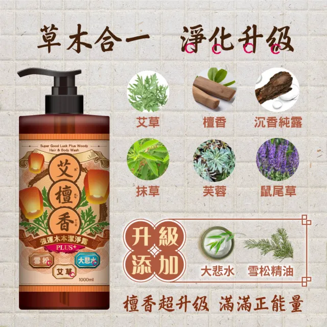 【美吾髮】艾淨化 艾草強運能量PLUS淨化潔淨露1000ml_2入組(艾淨化/艾檀香/洗髮精/午時水/大悲水/加大版)