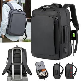 【Starshop】全開合雙肩電腦包 15.6吋 後揹包 筆電包 商務出差旅行後揹包 男包(防潑水/可擴充套件/拉桿帶設計)