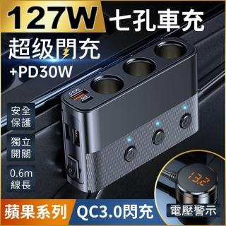 【YORI優裡】最強127W大功率車充(點煙孔擴充器 車用充電器 USB車充 PD+QC3.0快充 PD30W車充)